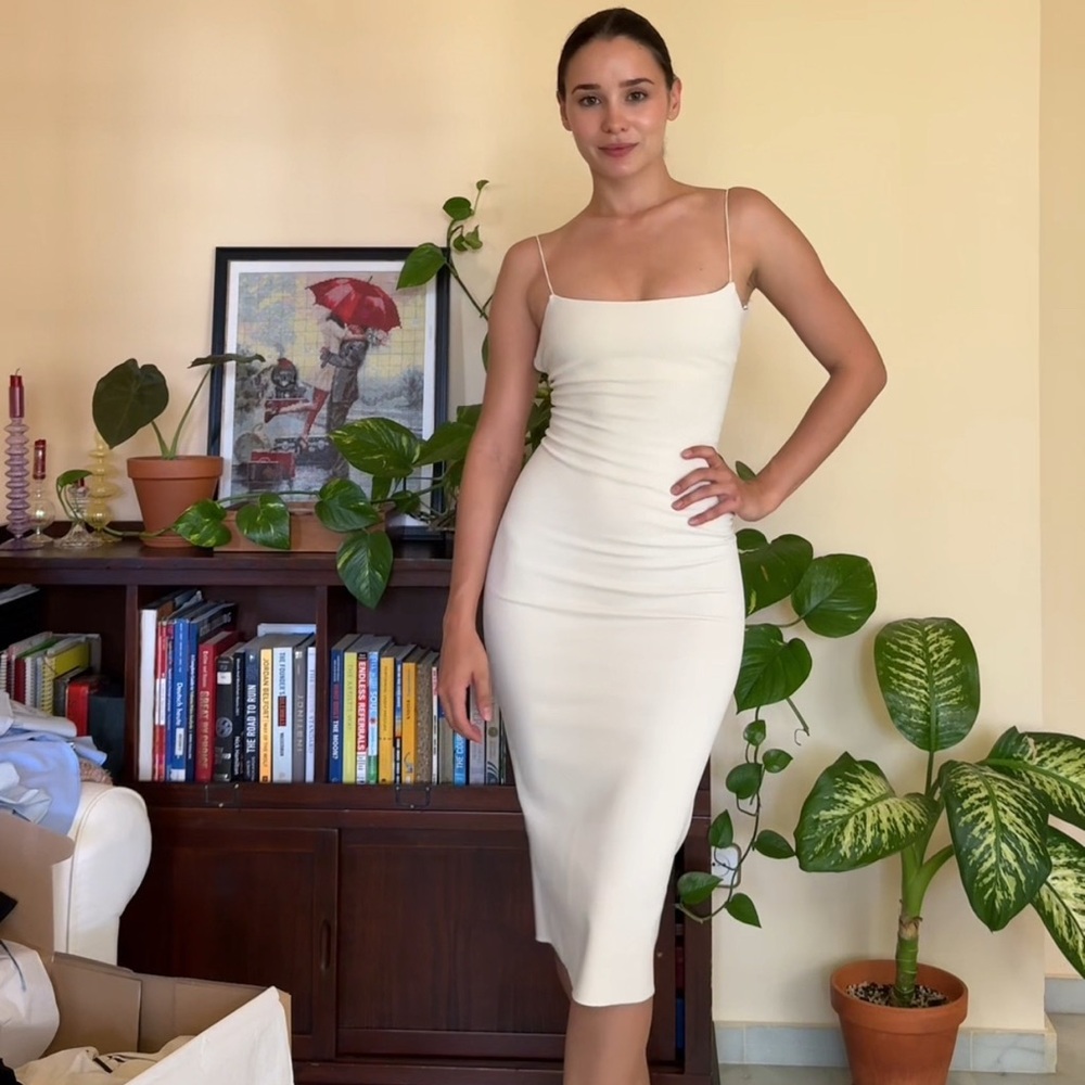 Zara Oyster White Stretch Midi Dress - Picture 5 of 13